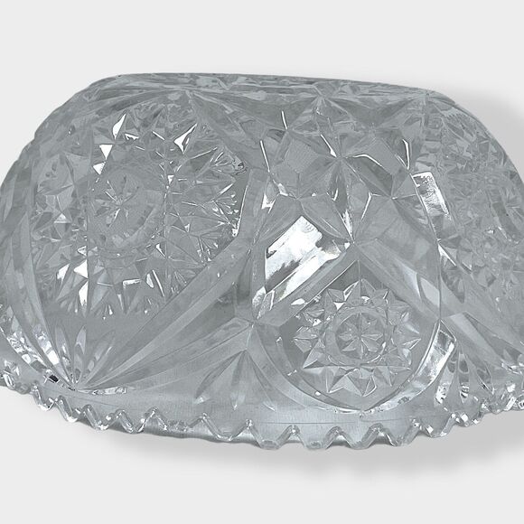 VTG ABP Unmarked Cut Glass Crystal Fruit Bowl Sawtooth Edge Starts 6.5” Heavy - Picture 12 of 16